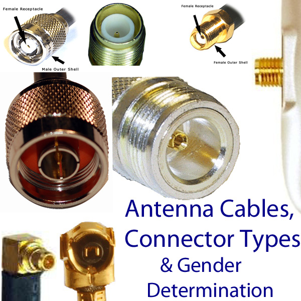 Como determinar el género de RP-SMA, RP-TNC, N-macho, N-hembra, MMCX, BNC. Pérdida de señal de cables de antena. Una gran variedad de cables de extensión, coletas, adaptadores e información acerca de los cables.